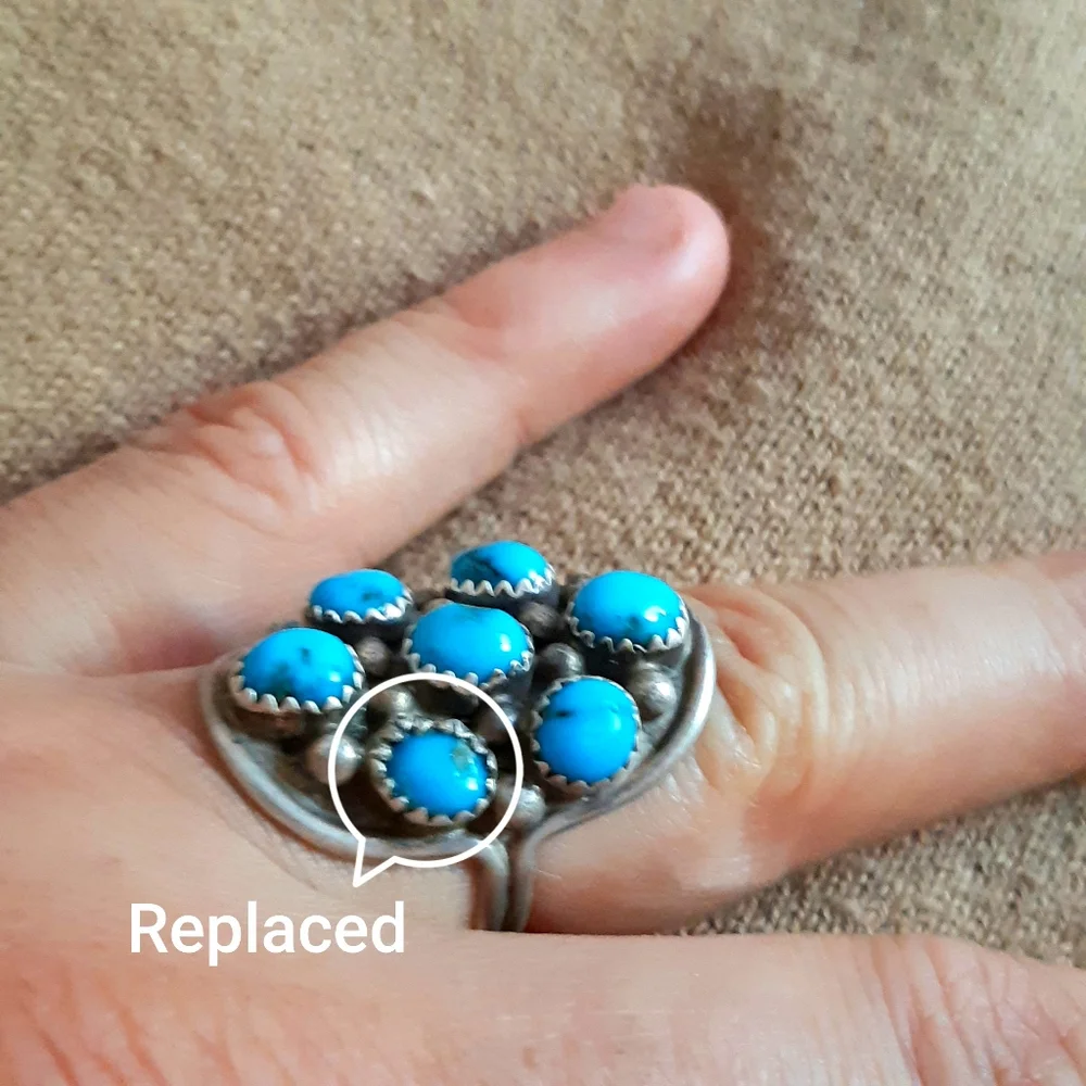 Navajo Style Sterling Turquoise Cabochon Cluster Ring Size 8.75 - Picture 14 of 16